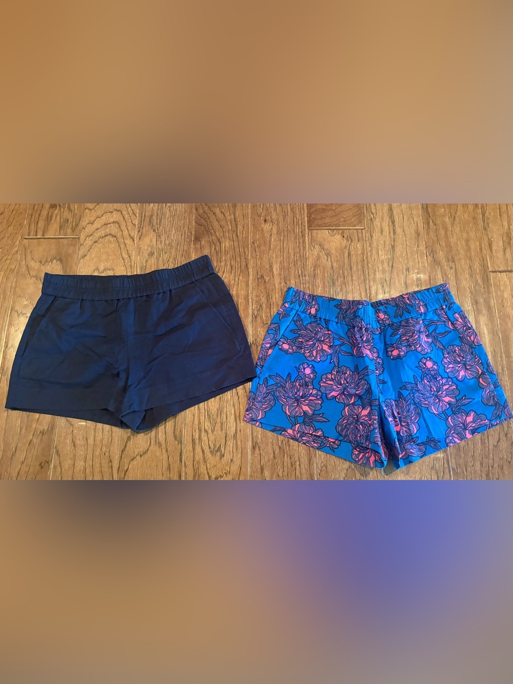 Lot of 2 JCrew Boardwalk Pull-On Elastic Waist Shorts Size 0 Floral & Navy NEW
